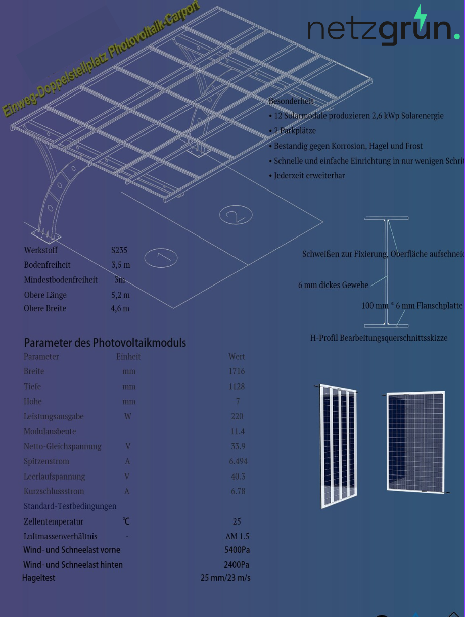 Solar Carport 2,64 kW Weiß
